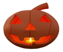 3d illustration of Halloween pumpkin inside candle glowing front view, Halloween background design element png