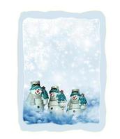 Christmas card with snowman and Christmas tree photo