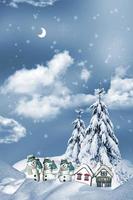 muñeco de nieve en el bosque de invierno. tarjeta de año nuevo foto