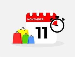 ilustración de la fecha de cuenta regresiva una promoción interesante en el evento de compras. promoción de compras el 11 de noviembre. vector