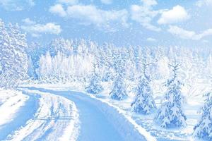 bosque. paisaje de invierno árboles cubiertos de nieve. fondo de navidad foto