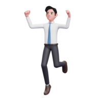 businessman jumping pose wearing long shirt and blue tie png