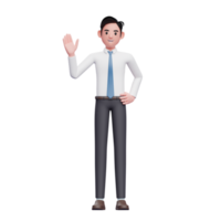 businessman say hello, wearing long shirt and blue tie png