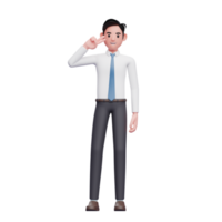 empresário posando dedo de paz, empresário 3d vestindo camisa longa e gravata azul png