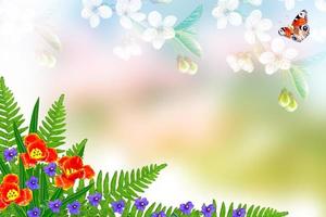 Floral background with bright spring flowers. photo