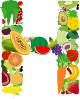 Fruits and vegetables alphabet letters png