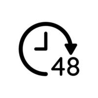 Icono de vector negro de reloj de 48 horas aislado sobre fondo blanco