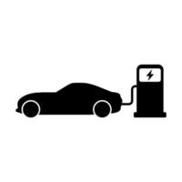 EV charging black vector icon on white background