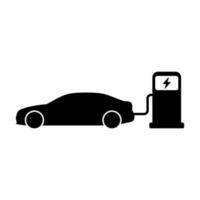 EV charging black vector icon on white background