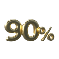 3D Gold Number 90 Percent png