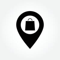 Black and white pinpoint of shopping mall, shop, and store. Shopping bag and location pin, Flat design of vector illustration.