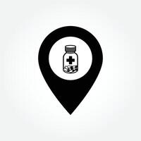 Medicine corner, pharmacy, medicine store pin point black and white vector clipart.