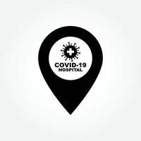 coronavirus covid-19 con localizador de pines de mapa. covid-19 coronavirus detectado. el icono de ubicación gps simboliza la detección del coronavirus. logotipo aislado gráfico vectorial plano. elemento infográfico vectorial. COVID-19