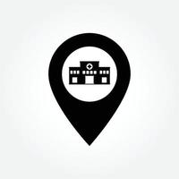 Hospital location pin point gps icon, Black and white vector clipart illustration. Graph symbol for medical web site and apps design, logo, app, UI.