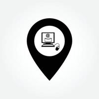 Office location GPS tracker, pin point icon. Created by official techno elements, Computer, Email. Black and white vector clipart map icon.
