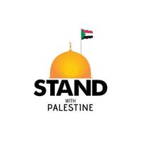 ondeando la bandera palestina en la cúpula de al aqsa. soporte con letras palestinas, ilustración vectorial. vector