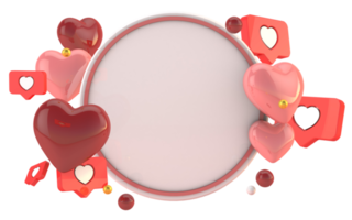 Valentines round wreath with love decoration on pink background 3d render png