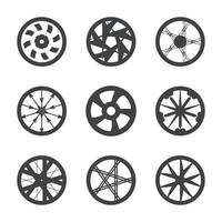 set of car rims vector minimal icons black color