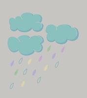 ilustración vectorial de tres nubes y lluvia. vector