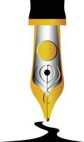 The tip of a gold -colored fountain pen is inlaid with some twisted decorations vector