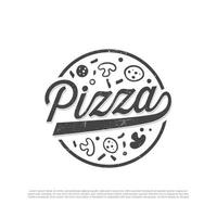 Pizza Logo with vintage style Premium Quality Italian Pizza Fast Food Street Cafe Menu Promotion Sign In Simple Hand Drawn Design Vector Illustration