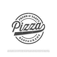 logotipo de letras escritas a mano de pizza, etiqueta, insignia. emblema para restaurante de comida rápida, pizzería, cafetería. aislado en el fondo. vector