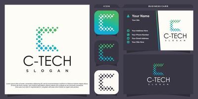 Letter C with tech concept premium vector