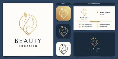 Beauty logo with modern pin location concept premium vector