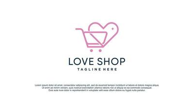 Love shop logo with modern line art concept Premium Vector