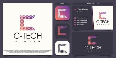 Letter C with tech concept premium vector