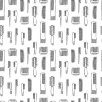 Doodle hair comb seamless pattern. Hand drawn vector different comb on white background.