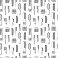 Doodle hair comb seamless pattern. Hand drawn vector different comb on white background.