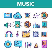 música, conjunto de iconos de línea delgada de vector de audio