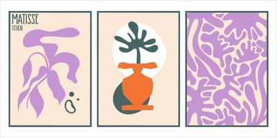 Aesthetic matisse poster set isolated with text. Modern minimal design collection. Abstract vector illustration. Vintage nature graphic. Abstract art background vector. Trendy floral design