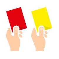 mano que sostiene la tarjeta roja y la tarjeta amarilla ilustración vectorial vector