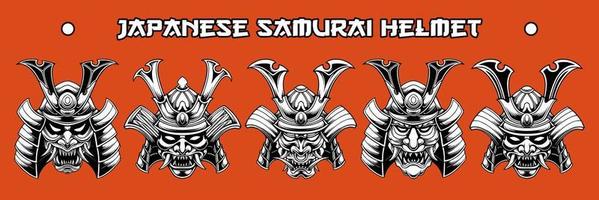 conjunto de vectores de casco samurai japonés