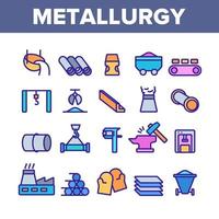 conjunto de iconos de vector de elementos de color de metalurgia