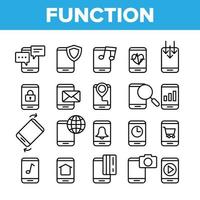 conjunto de iconos lineales de vector de función de aplicación de teléfono inteligente