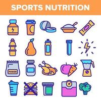 vector de conjunto de iconos de línea de alimentos de suplemento deportivo. pictograma de nutrición. símbolo de alimento de suplemento de deporte de salud. dieta vitamínica energética. ilustración web de contorno delgado