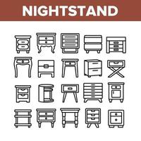 Nightstand Furniture Collection Icons Set Vector