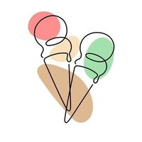 One line art of ice cream. Hand drawn logo. Cafe and bakery concept. Vector illustration isolated on white background