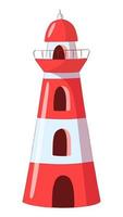 Cartoon lighthouse with red line. Flat vector illustration isolated on white background.