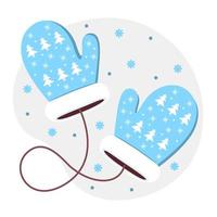 Blue mittens with a snowflake. Flat design vector