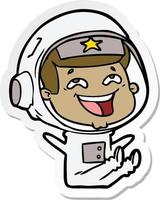 sticker of a cartoon laughing astronaut vector