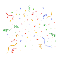 Confetti for party occasions or festivals. Simple confetti and ribbon flying PNG image. Colorful confetti on a transparent background. Party and anniversary celebration elements.