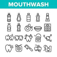 Mouth Wash Hygiene Collection Icons Set Vector