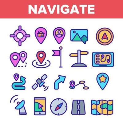 Navigation Linear Vector Thin Icons Set Symbol
