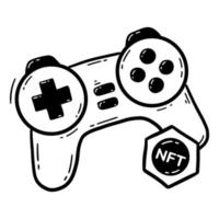 activo de juego nft, ícono de joystick de gamepad e ícono de token de criptomoneda vector