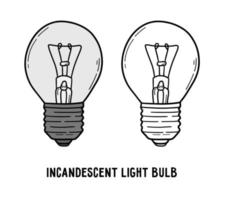 Incandescent light bulb, lamp icon and idea symbol vector