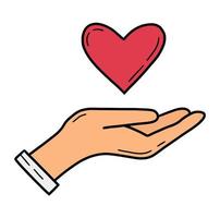 A giving hand with a heart, a help and support icon vector